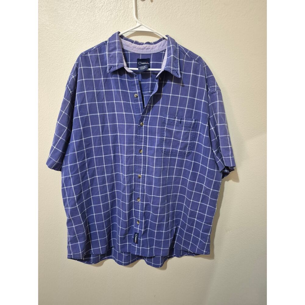 Catalina Men's 2XL Short Sleeve Button Down Shirt - Blue Plaid 100% Cotton
